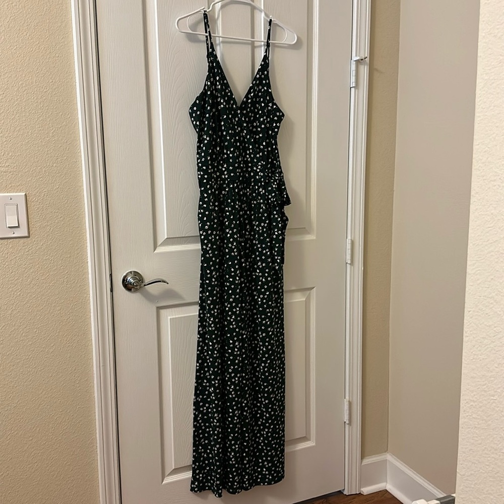 Green with white flowers jumpsuit size L